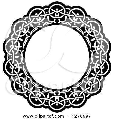 Clipart of a Black and White Round Lace Frame Design 8 - Royalty Free Vector Illustration by Vector Tradition SM