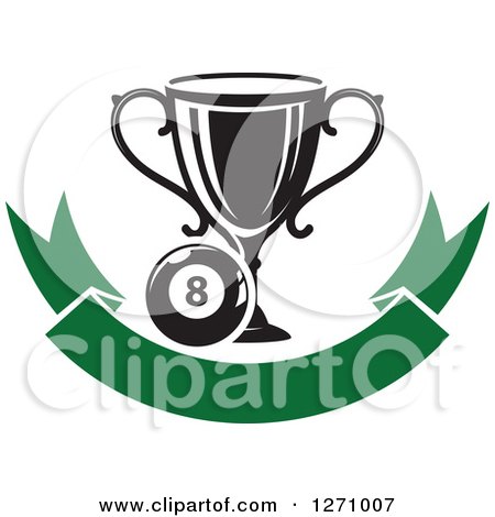 Clipart of a Billiards Eight Ball with a Trophy over a Blank Green Banner - Royalty Free Vector Illustration by Vector Tradition SM