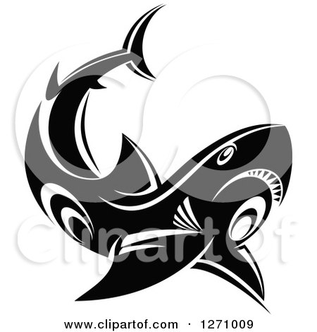 Clipart of a Black and White Tribal Shark - Royalty Free Vector Illustration by Vector Tradition SM
