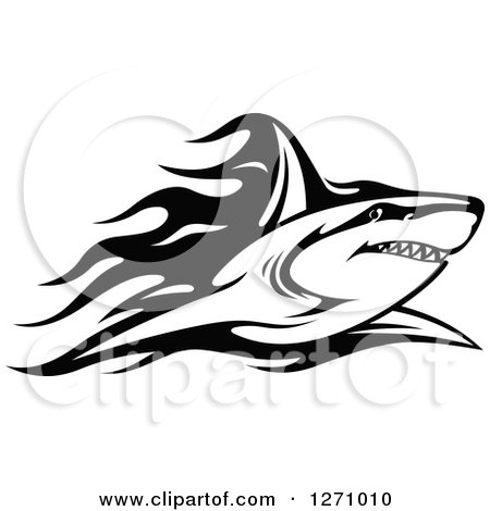 Clipart of a Black and White Flaming Shark - Royalty Free Vector Illustration by Vector Tradition SM
