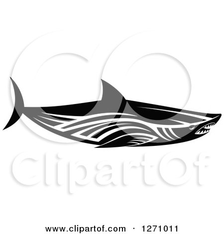 Clipart of a Black and White Tribal Shark 2 - Royalty Free Vector Illustration by Vector Tradition SM