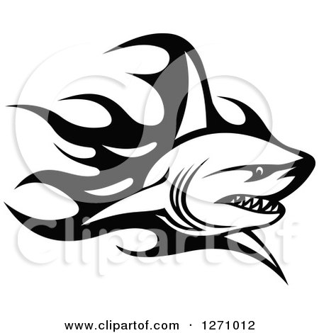 Clipart of a Black and White Flaming Shark 2 - Royalty Free Vector Illustration by Vector Tradition SM