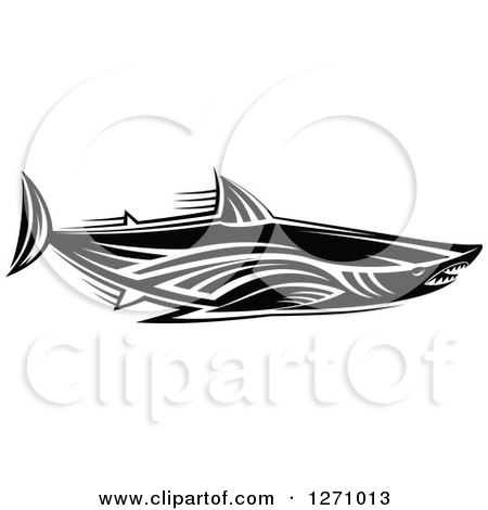 Clipart of a Black and White Tribal Shark 3 - Royalty Free Vector Illustration by Vector Tradition SM