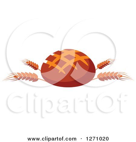 Clipart of a Dark Round Bread Loaf on Wheat Stalks - Royalty Free Vector Illustration by Vector Tradition SM