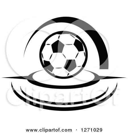 Clipart of a Black and White Soccer Ball with Swooshes - Royalty Free Vector Illustration by Vector Tradition SM