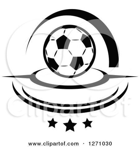 Clipart of a Black and White Soccer Ball with Swooshes and Stars - Royalty Free Vector Illustration by Vector Tradition SM