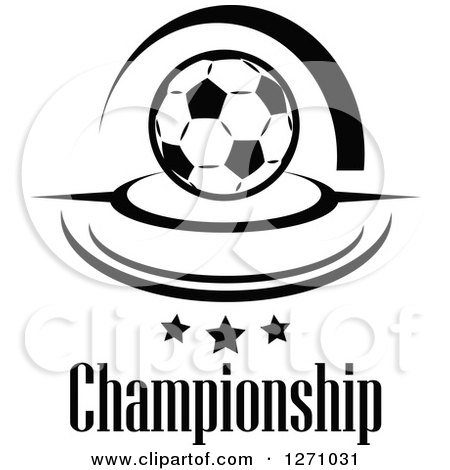 Clipart of a Black and White Soccer Ball with Swooshes, Stars and Championship Text - Royalty Free Vector Illustration by Vector Tradition SM