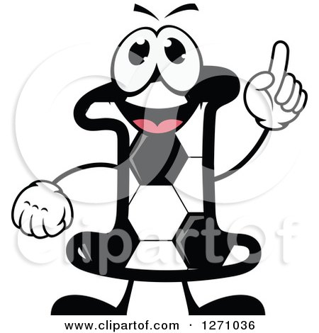 Clipart of a Soccer Ball Number One Character Holding up a Finger - Royalty Free Vector Illustration by Vector Tradition SM
