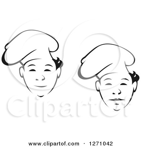 Clipart of Black and White Male Chefs Wearing Toque Hats - Royalty Free Vector Illustration by Vector Tradition SM