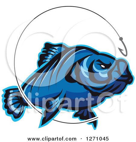 Clipart of a Blue Fish and Hook with Line - Royalty Free Vector Illustration by Vector Tradition SM