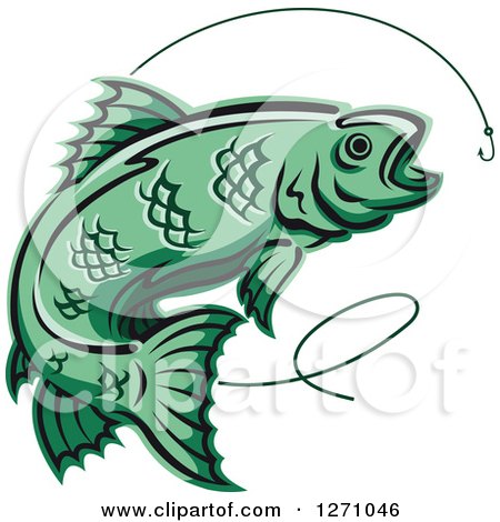 Clipart of a Green Fish and Hook with Line - Royalty Free Vector Illustration by Vector Tradition SM