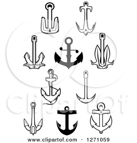Clipart of Black and White Nautical Anchors 2 - Royalty Free Vector Illustration by Vector Tradition SM