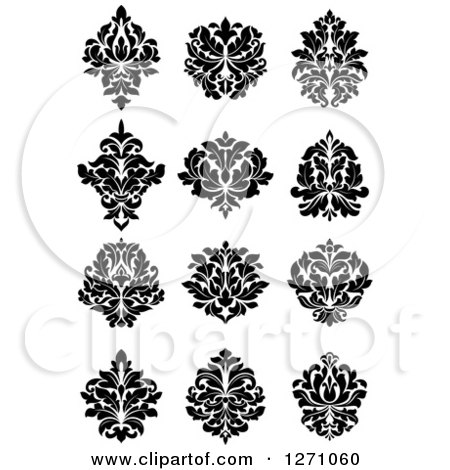 Clipart of Black and White Arabesque Damask Designs 5 - Royalty Free Vector Illustration by Vector Tradition SM