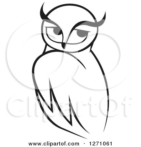 Clipart of a Black and White Owl with Long Brows - Royalty Free Vector Illustration by Vector Tradition SM