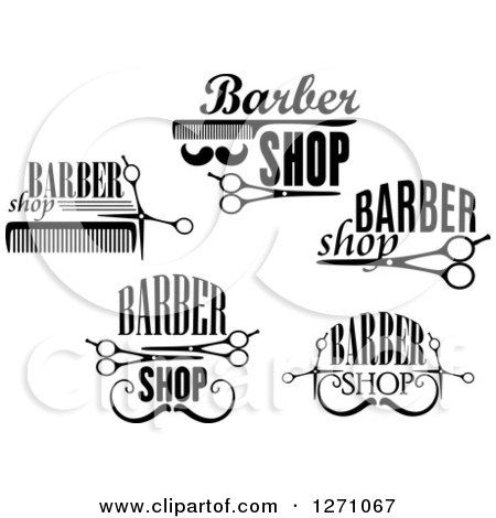 Clipart of Black and White Barber Shop Designs 2 - Royalty Free Vector Illustration by Vector Tradition SM