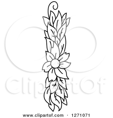 Clipart of a Black and White Floral Capital Letter I with a Flower - Royalty Free Vector Illustration by Vector Tradition SM