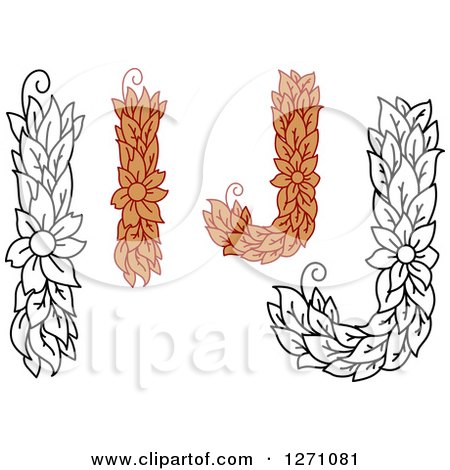 Clipart of Floral Capital Letter I and J Designs with a Flowers - Royalty Free Vector Illustration by Vector Tradition SM
