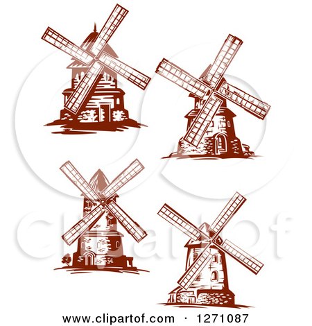 Clipart of Brown Vintage Windmills - Royalty Free Vector Illustration by Vector Tradition SM