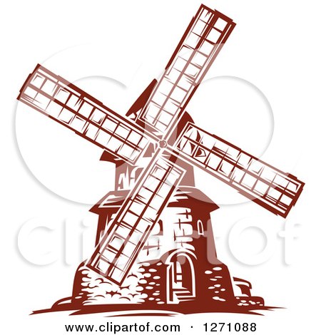 Clipart of a Brown Vintage Windmill - Royalty Free Vector Illustration by Vector Tradition SM