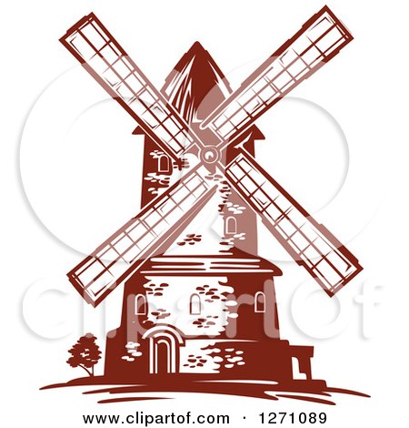 Clipart of a Brown Vintage Windmill 2 - Royalty Free Vector Illustration by Vector Tradition SM
