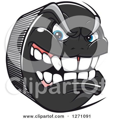Clipart of a Tough Aggressive Hockey Puck Character - Royalty Free Vector Illustration by Vector Tradition SM
