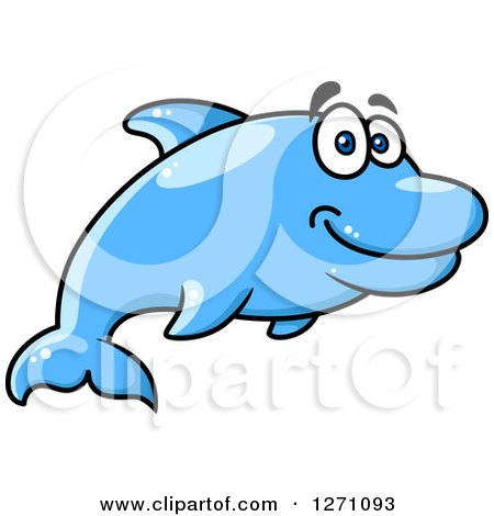 Clipart of a Happy Cartoon Blue Dolphin - Royalty Free Vector Illustration by Vector Tradition SM