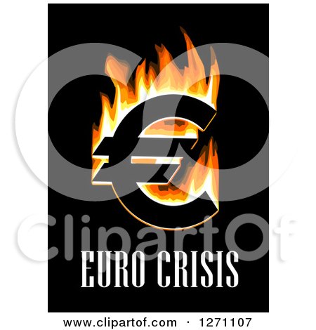 Clipart of a Flaming Euro Currency Symbol Under Crisis Text on Black - Royalty Free Vector Illustration by Vector Tradition SM