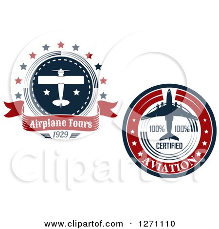 Clipart of Red White and Blue Commercial Airliner and Small Plane Tour Circles - Royalty Free Vector Illustration by Vector Tradition SM
