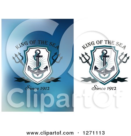 Clipart of Nautical Shields with Anchors over Crossed Tridents and Sample Text - Royalty Free Vector Illustration by Vector Tradition SM