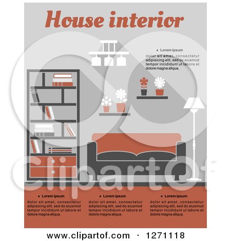 Clipart of a Gray and Orange Living Room with Sample Text - Royalty Free Vector Illustration by Vector Tradition SM