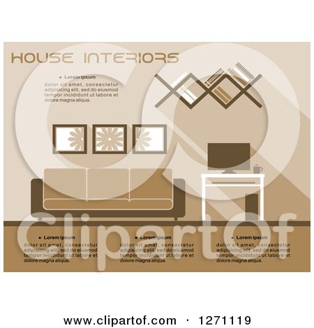 Clipart of a Brown and Tan Living Room with Sample Text - Royalty Free Vector Illustration by Vector Tradition SM