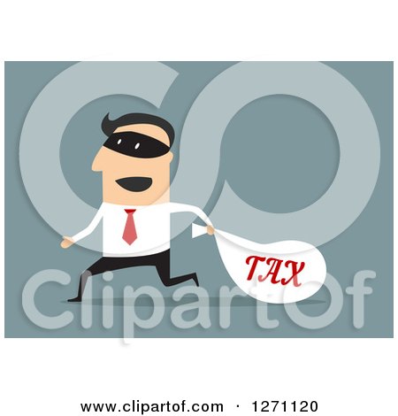 Clipart of a Tax Man Robber Running on Blue - Royalty Free Vector Illustration by Vector Tradition SM