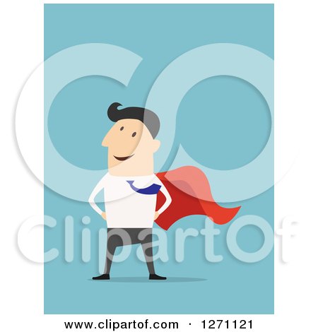 Clipart of a Posing Super Business Man on Blue - Royalty Free Vector Illustration by Vector Tradition SM