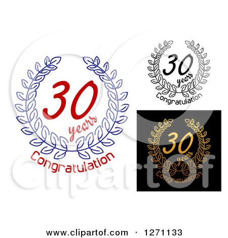 Clipart of 30 Years Laurel Wreath Anniversary Designs 3 - Royalty Free Vector Illustration by Vector Tradition SM