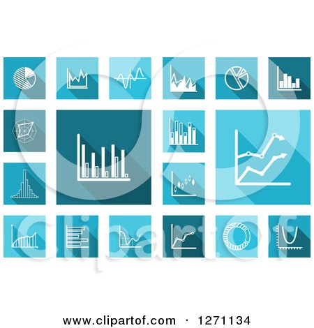 Clipart of Square Blue and Teal Icons with White Financial Charts and Graphs - Royalty Free Vector Illustration by Vector Tradition SM