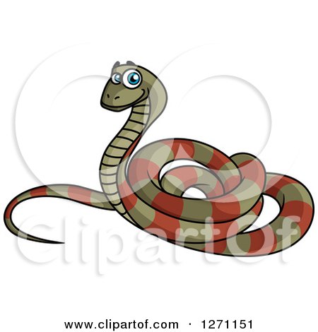Clipart of a Brown and Green Cartoon Striped Snake - Royalty Free Vector Illustration by Vector Tradition SM