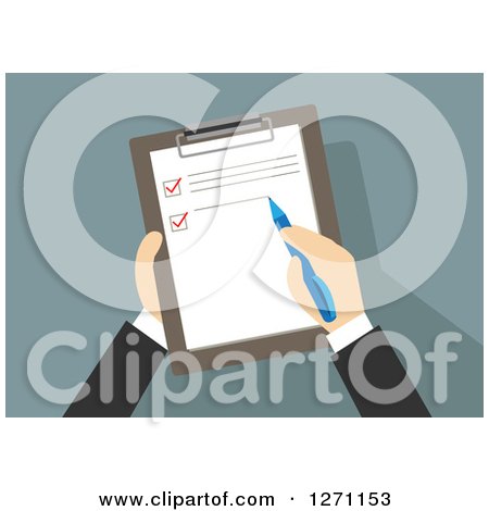 Clipart of a Businessman Filling out a Check List - Royalty Free Vector Illustration by Vector Tradition SM