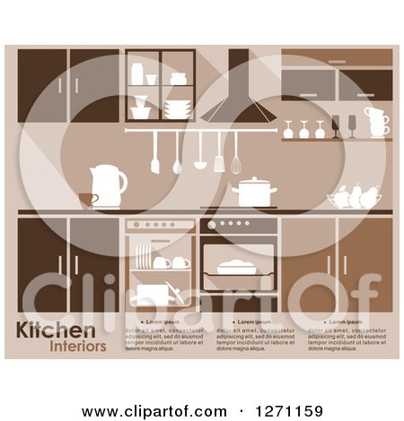 Clipart of a Brown Kitchen Interior with Sample Text - Royalty Free Vector Illustration by Vector Tradition SM