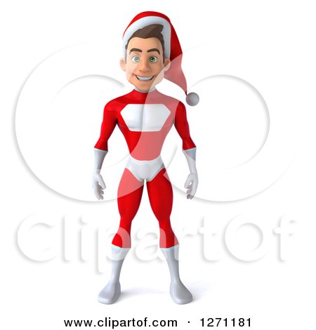 Clipart of a 3d Young Super Hero Santa - Royalty Free Illustration by Julos