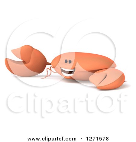 Clipart of a 3d Happy Crab Presenting to the Left - Royalty Free Illustration by Julos