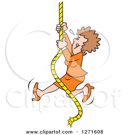 Clipart of a Determined Caucasian Business Woman Climbing an Upward Mobility Rope - Royalty Free Vector Illustration by Johnny Sajem