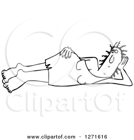 Clipart of a Black and White Cavewoman Laying on Her Side - Royalty Free Vector Illustration by djart