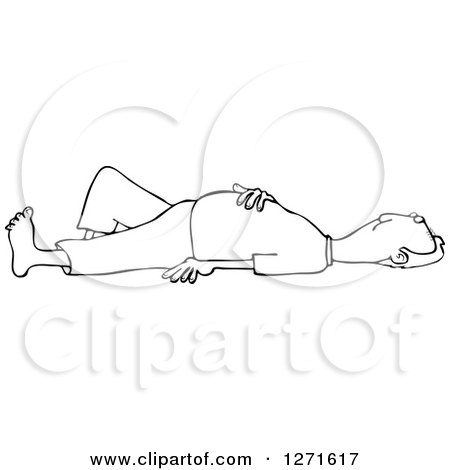 Clipart of a Black and White Man Laying on His Back with His Hand over His Belly - Royalty Free Vector Illustration by djart