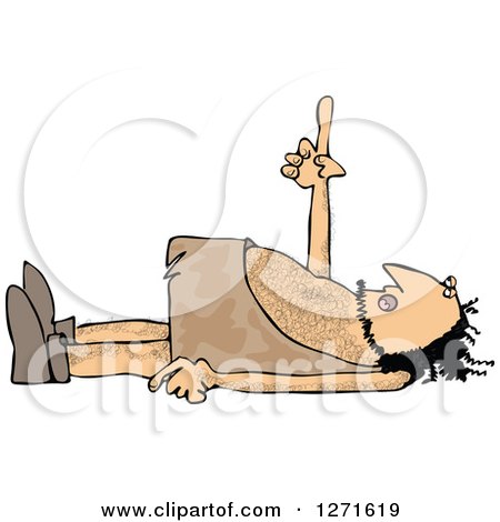 Clipart of a Caveman Laying on His Back and Pointing Upwards - Royalty Free Vector Illustration by djart