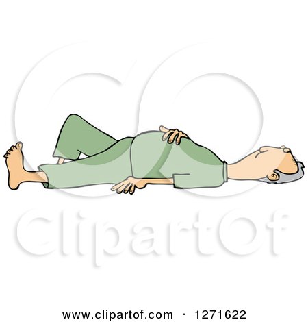 Clipart of a Caucasian Man Laying on His Back with His Hand over His Belly - Royalty Free Vector Illustration by djart