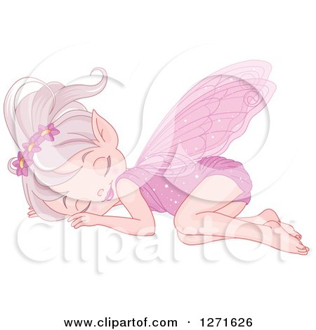 Clipart of a Happy Pink Fairy Sleeping on Her Side - Royalty Free Vector Illustration by Pushkin