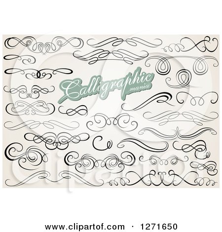 Clipart of a Calligraphic Swirls on Sepia Shading - Royalty Free Vector Illustration by dero