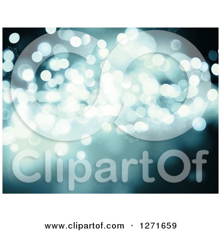 Clipart of a Blue Bokeh and Snowflake Christmas Background - Royalty Free Illustration by KJ Pargeter