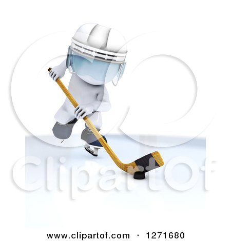 Clipart of a 3d White Hockey Player Man in Action - Royalty Free Illustration by KJ Pargeter