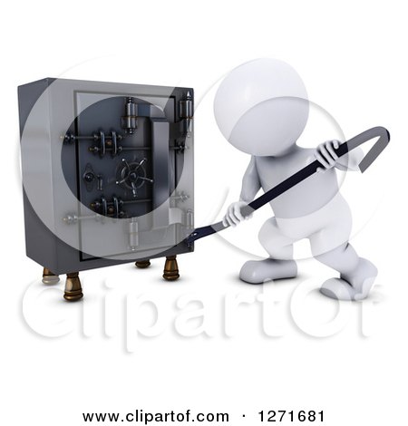 Clipart of a 3d White Man Breaking into a Safe Vault with a Crow Bar - Royalty Free Illustration by KJ Pargeter